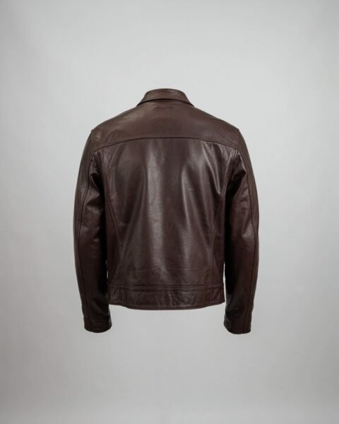 Men's Dark Brown Leather Trucker Jacket – Back