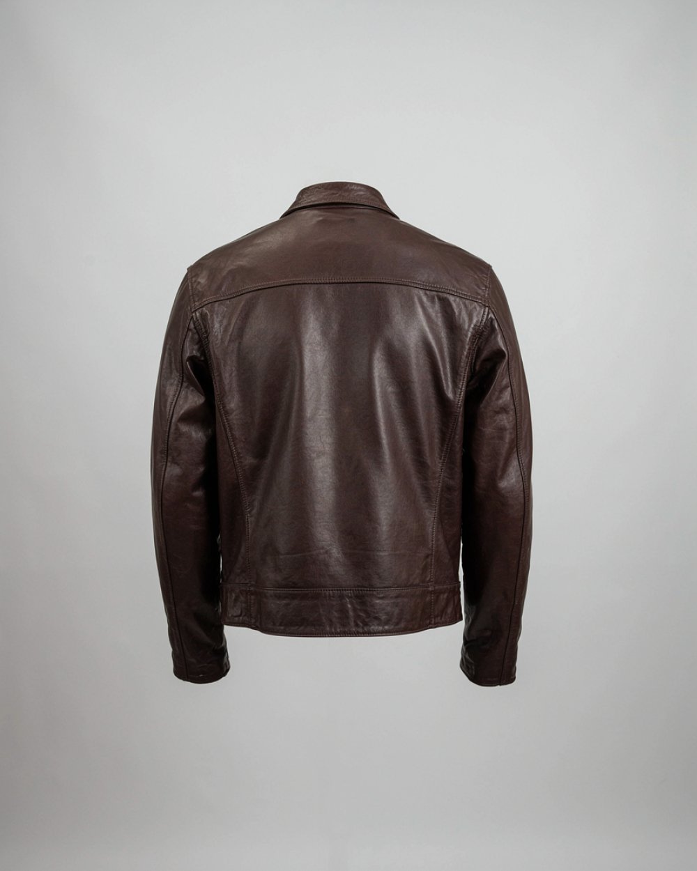 Men's Dark Brown Leather Trucker Jacket – Back