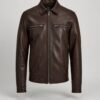 Men's Dark Brown Leather Trucker Jacket
