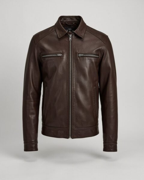 Men's Dark Brown Leather Trucker Jacket