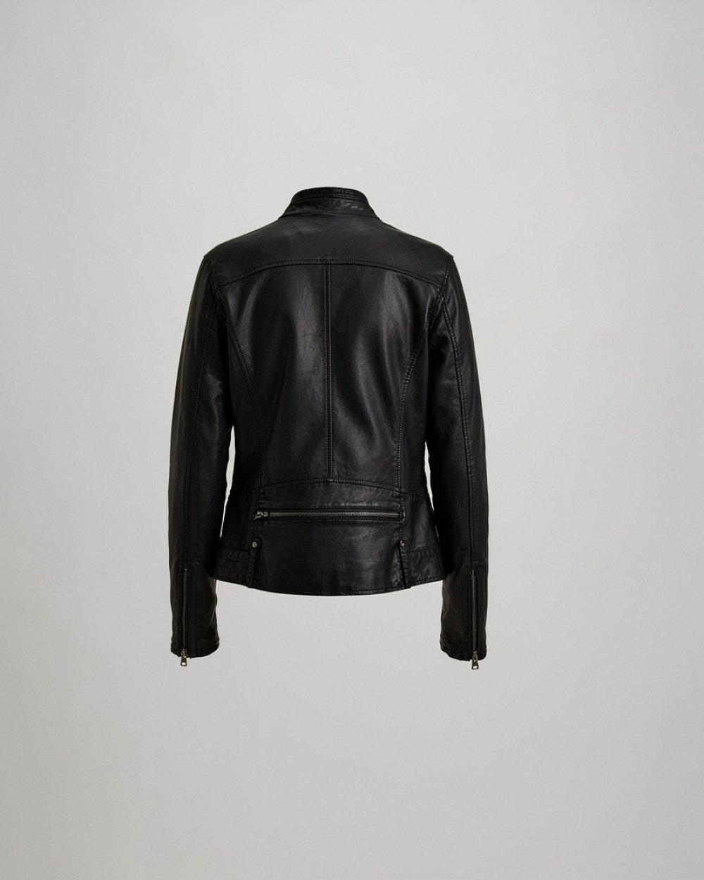 Women's Black Leather Moto Jacket – Back